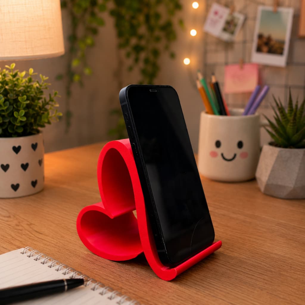 Suporte de Celular Coração Delicado Resistente Ideal Para Mesa Decoração Escritório Portátil