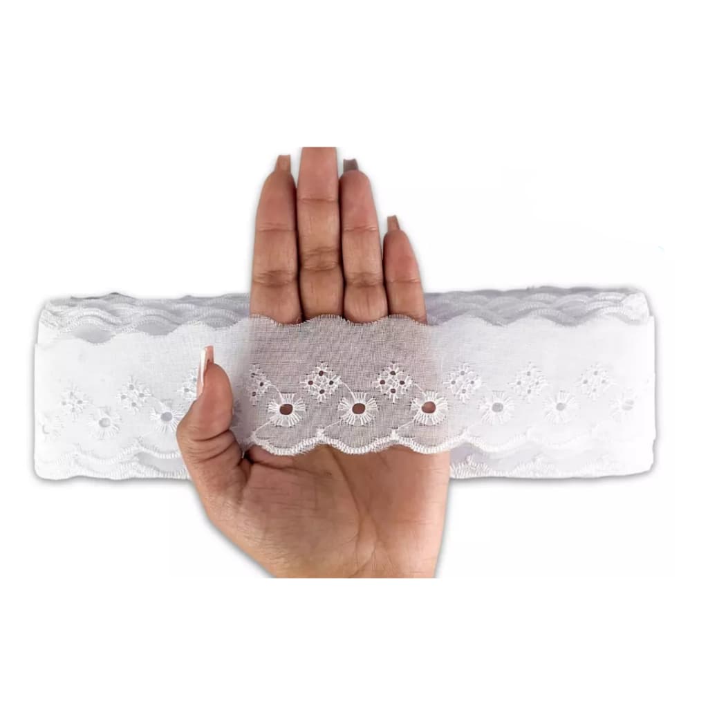 Kit Com 3 Bordado Inglês Peça Com 13,70 Metros - Largura 5cm Branco