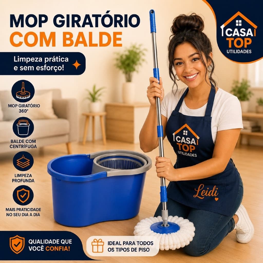 Mop Giratório 360 Com Balde Duplo Secagem Rápida Fácil Limpeza Reutilizável