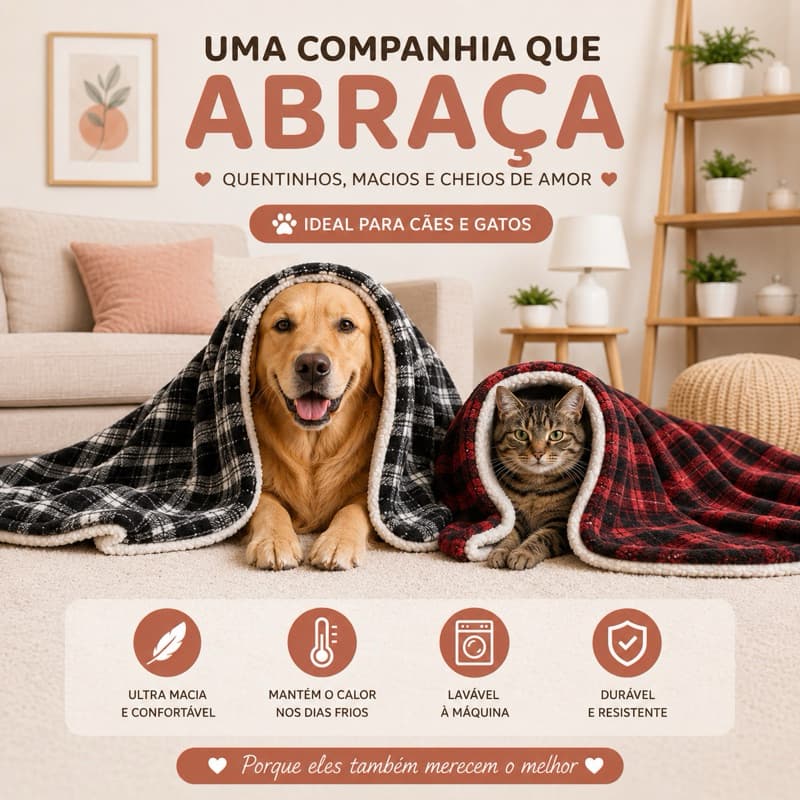 Manta, Cobertor Pet Cachorro caes Gato Dupla Face Macio Sherpa + Flanela Quentinho Antialérgico Confortável Premium