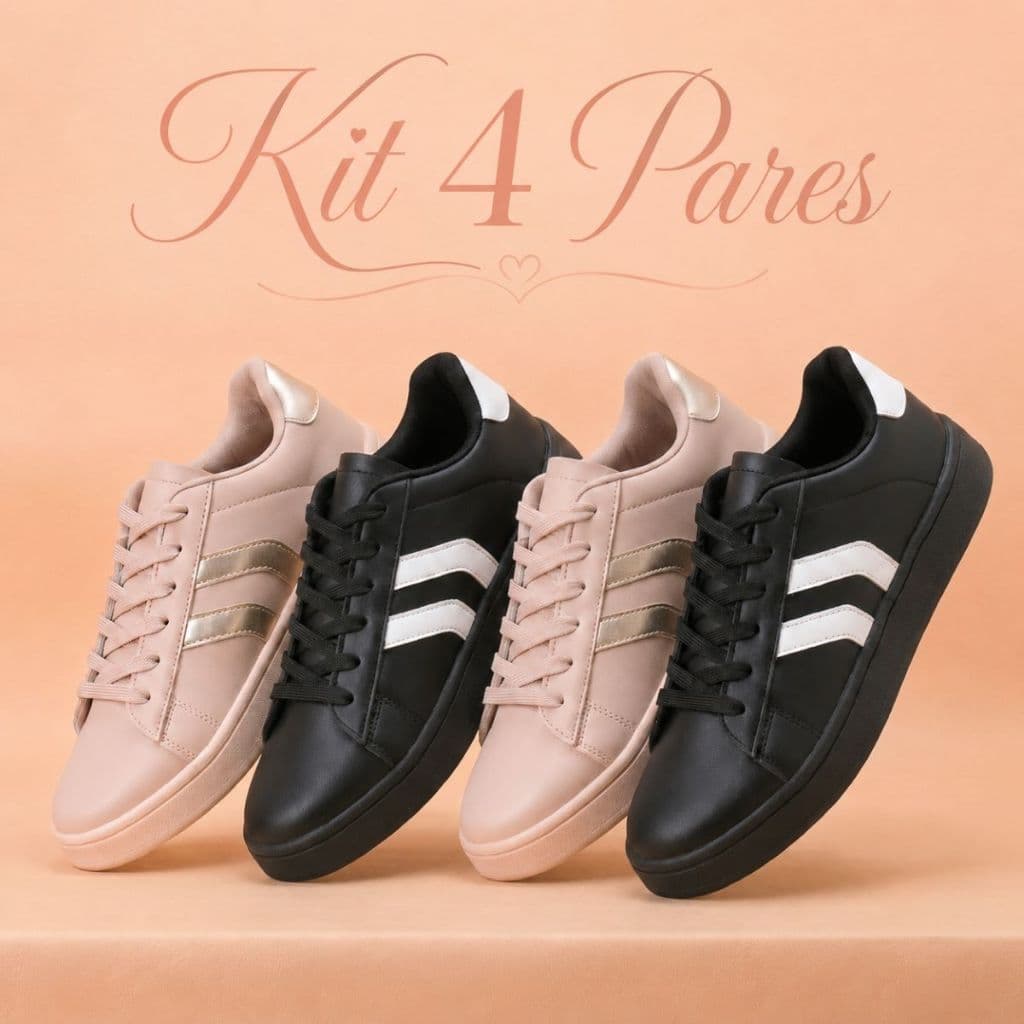 Kit 4 Pares Tênis Feminino Para O Dia A Dia Casual Leve E Macio Sola Borracha