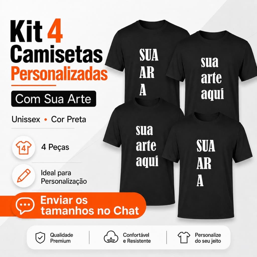 Kit 4 Camisetas Personalizadas Sua Arte Aqui Presente Criativo Exclusivo