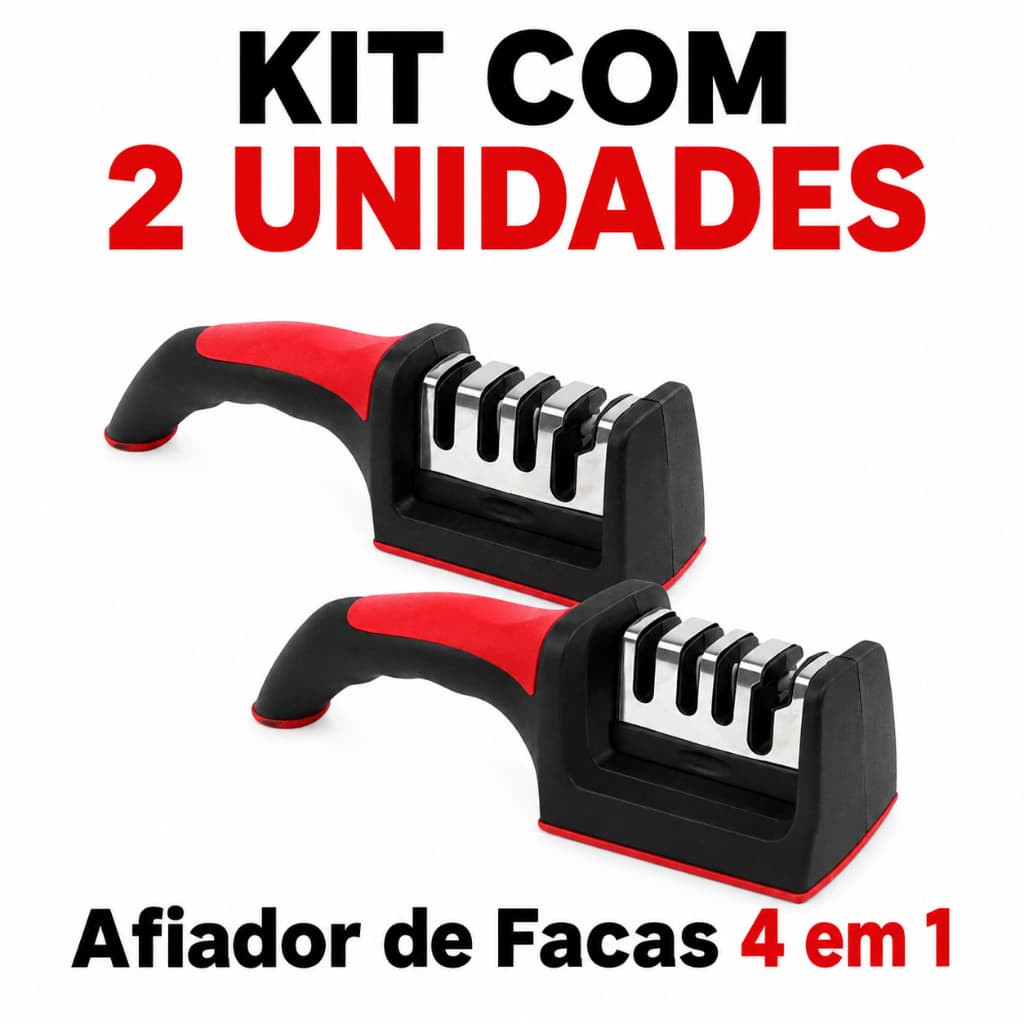 Kit 2 Unidades Afiador Amolador de Facas e Tesouras 4 em 1 Aço Inox Base Antiderapante