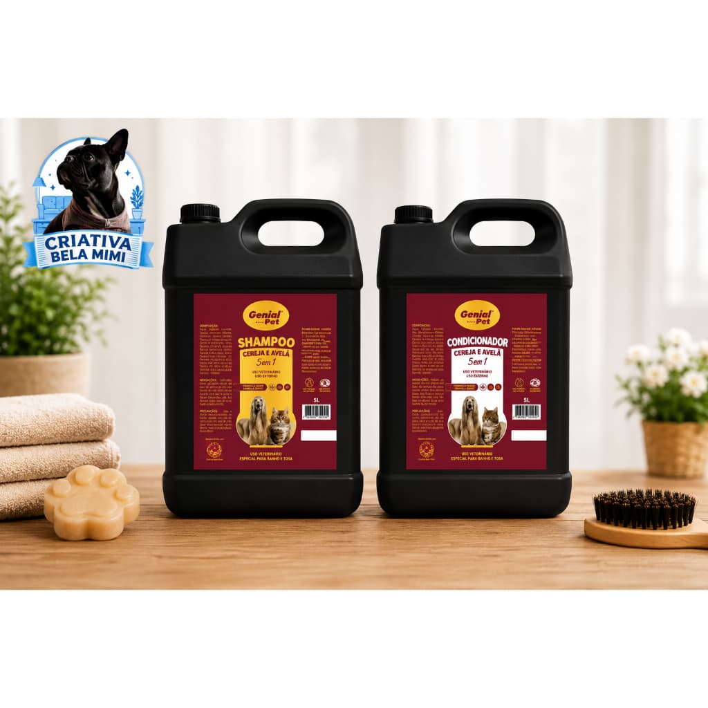 Shampoo + Condicionador 5 em 1 Cereja e Avelã Todas as Pelagens para Cachorro e Gato 5 Litros - Banho e Tosa