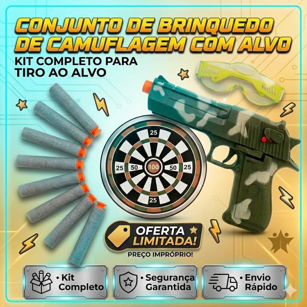 Kit Brinquedo Lança Dardos De Espuma Camuflado Com Alvo Óculos De Proteção Infantil Kit Completo Menino Envio Rápido
