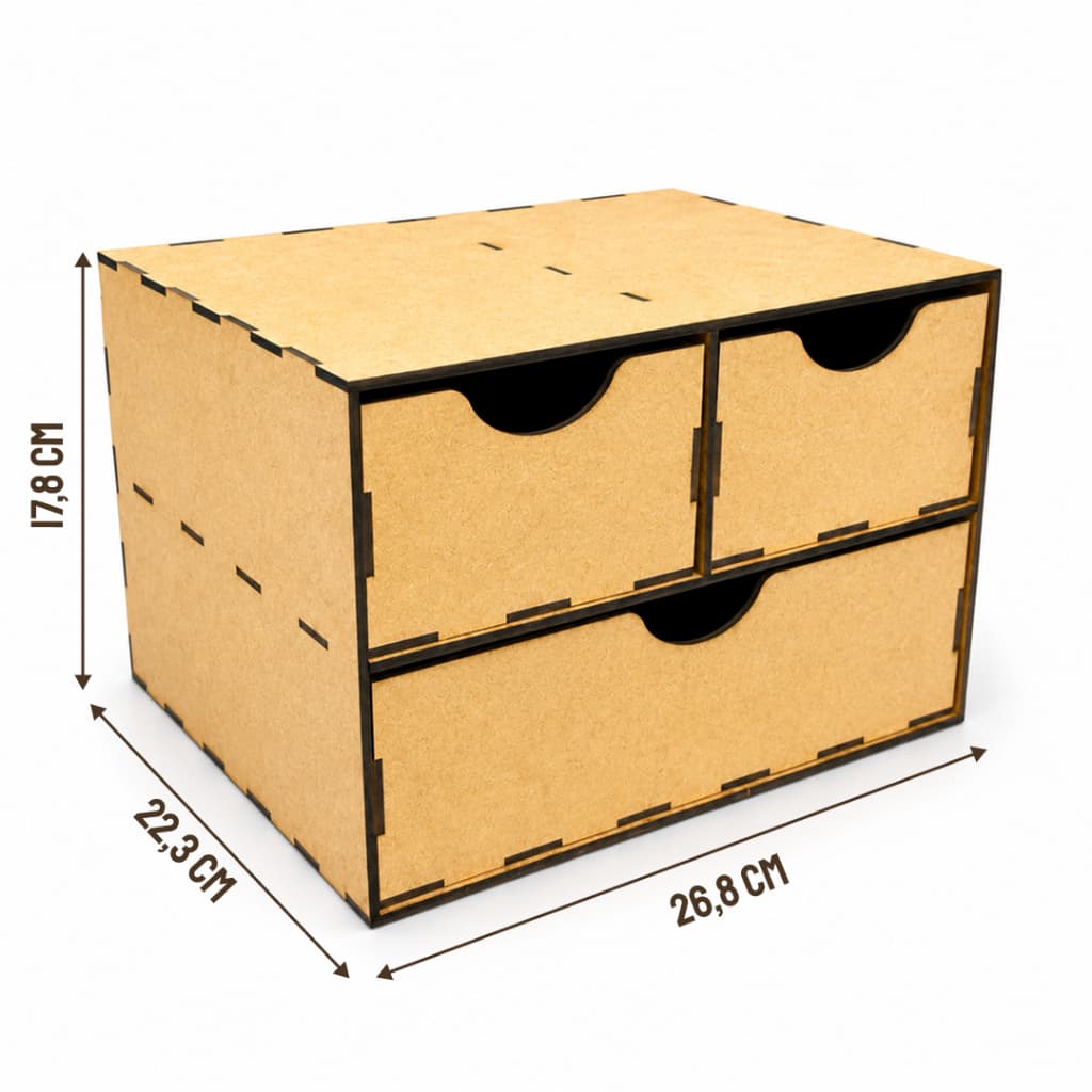 Gaveteiro Organizador MDF 3 Gavetas Multiuso Para Mesa Escritório e Maquiagem