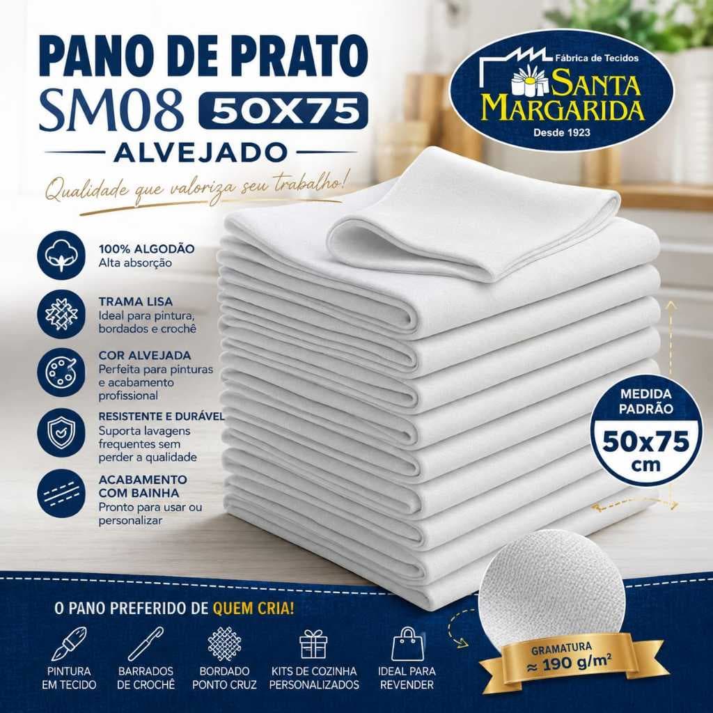 Kit Pano Prato SM08 50x75 Liso Alvejado - Santa Margarida