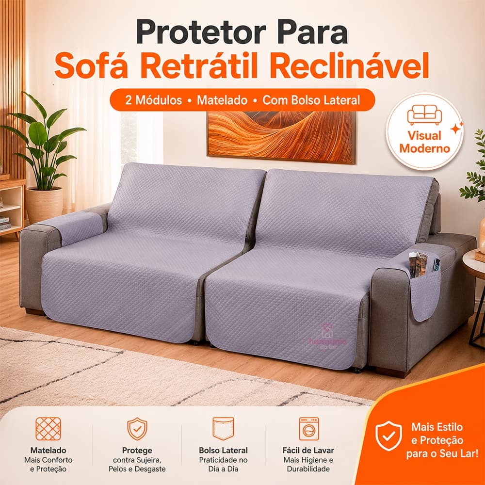 Capa protetora de sofá retrátil reclinavél 2,20m x 1,10m 2 partes módulos proteção contra pelos de pet