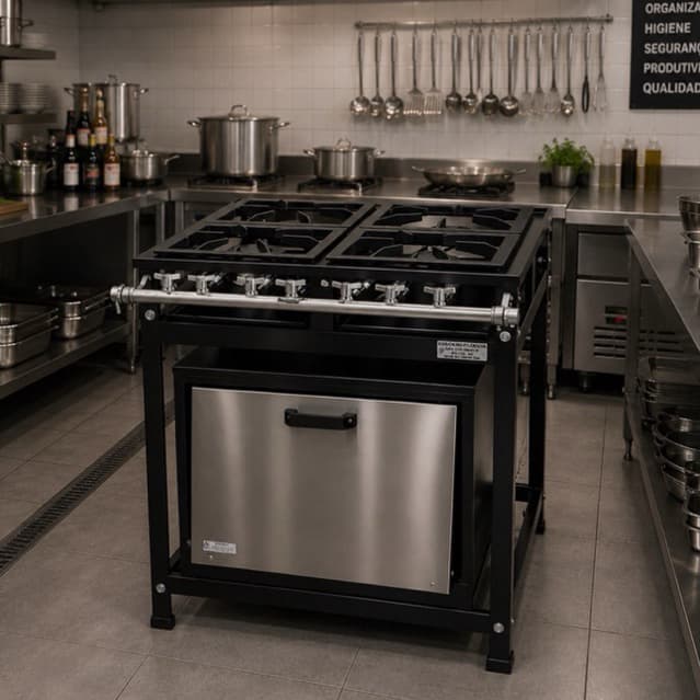 Fogão Industrial Alta Pressão 4 Bocas - Modelo Vulcao - Forno Vendido Separadamente