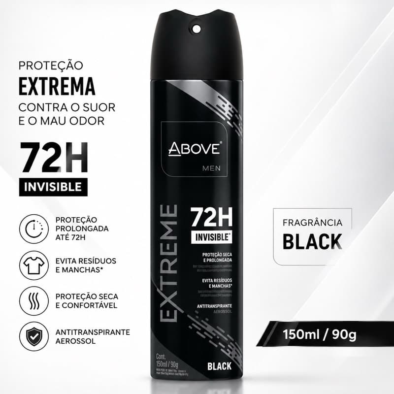Desodorante Aerosol Above Extreme Black 150ml Masculino Antitranspirante Perfume Intenso