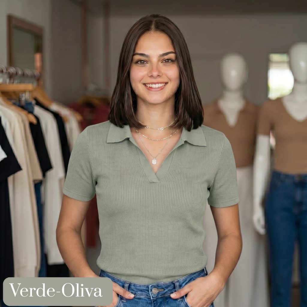 Camiseta Polo Feminino Casual Elegante Ribana canelada Premium Moderna Ribana Canelada Premium