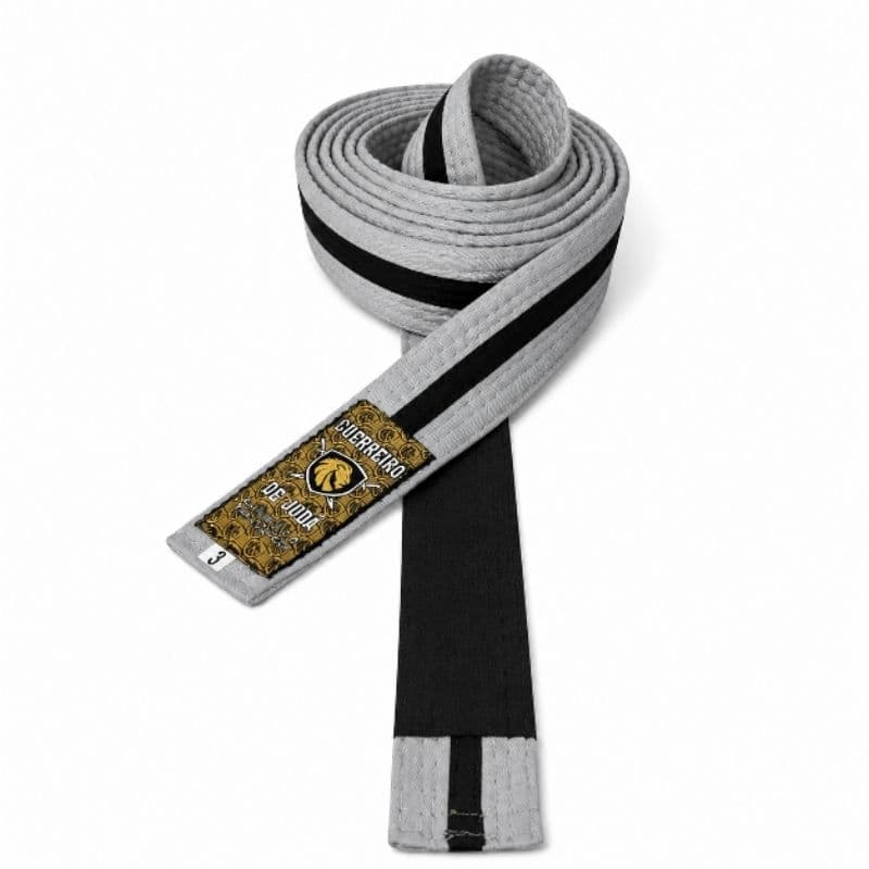 Faixa de Jiu-Jitsu cinza/preta,08 costuras, etiqueta bordada