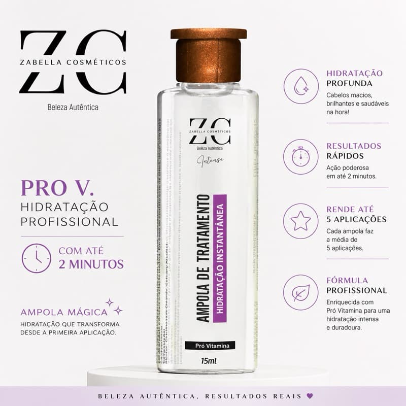 Ampola Capilar Pro V Zabella Profissional Hidratação Instantânea 2 Minutos 15ml
