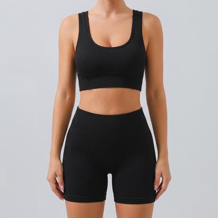 Conjunto Fitness Feminino Sem Costura Premium - Top + Shortinho Cintura Alta (Tecido Opaco com Efeito Levanta Bumbum)