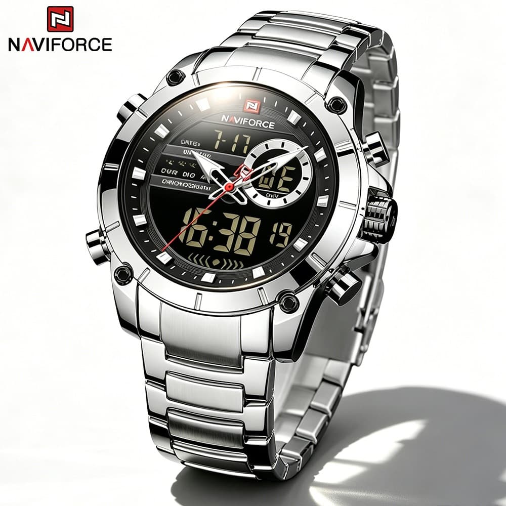NAVIFORCE Luxo Relógio Masculino À Prova D'água Relógios quartzo analógico-digital Aço inoxidável