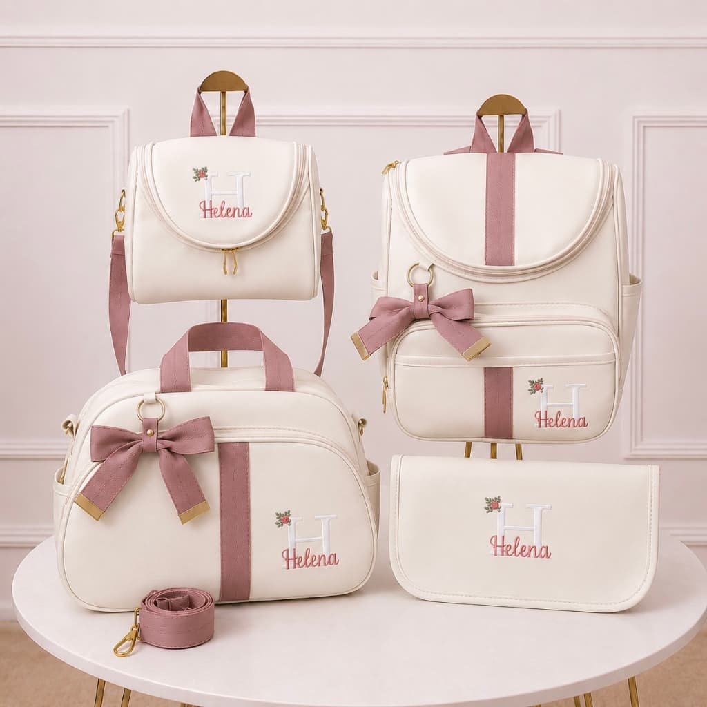 Kit Bolsas Maternidade 4 Peças Luxo, Completo Personalizado térmico e impermeável, Coleção Premium