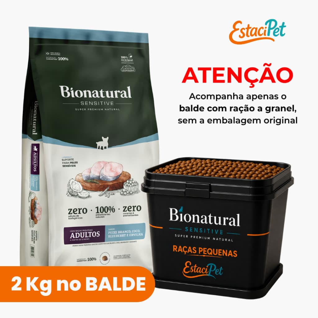 Racao Super Premium Caes Adultos Racas Pequenas Peixe Branco Balde Bionatural Sensitive Envio Imediato