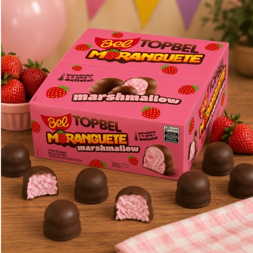 Marshmallow Moranguete Bel 50 Unidades 900G | Ideal para Festas, Lembrancinhas e Revenda