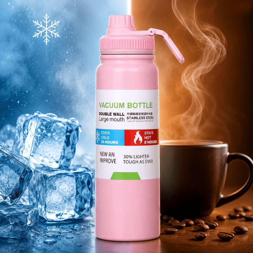Garrafa Térmica 800ml Inox Isolada a Vácuo Anti Vazamento Água Café Academia rosa