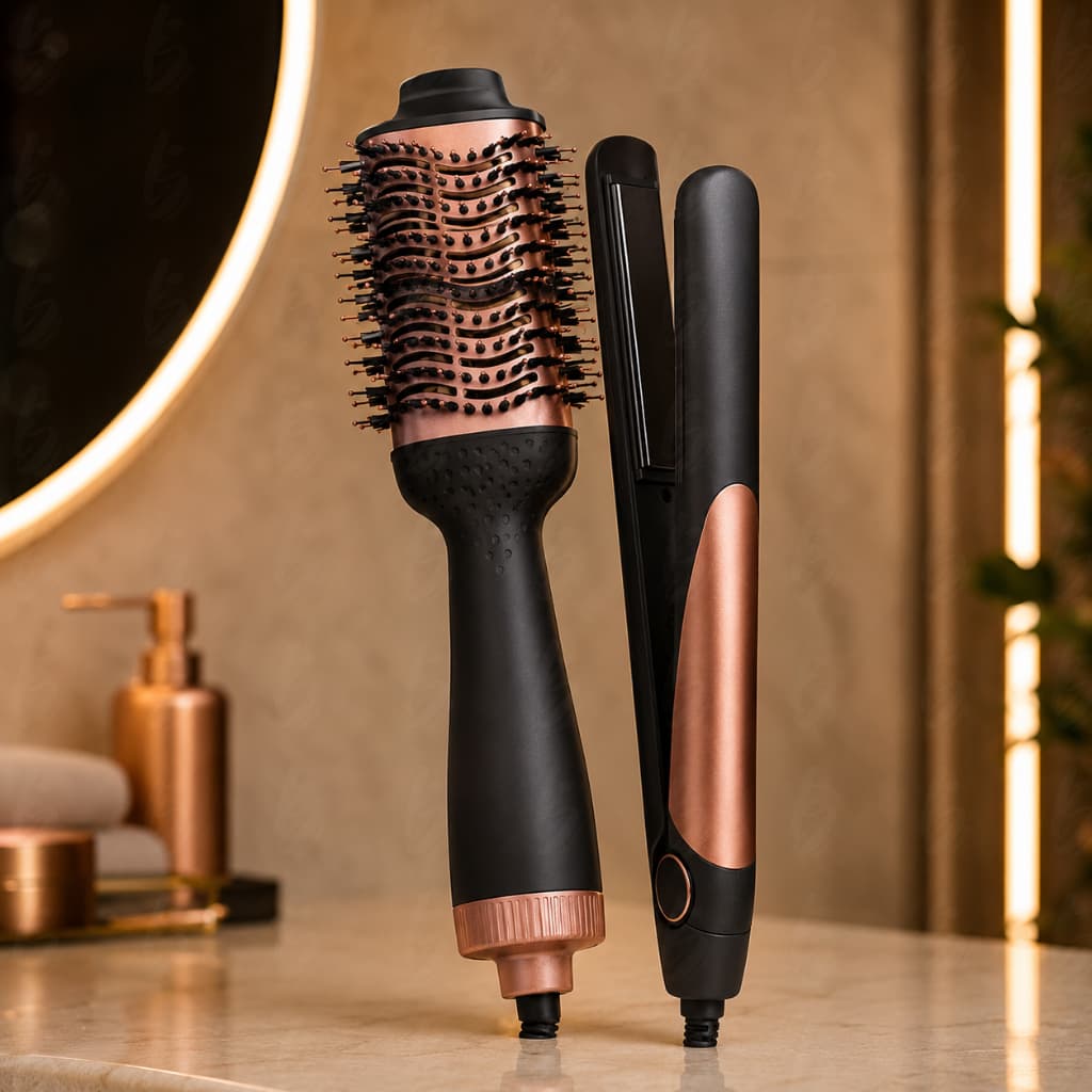 Kit Escova e Chapinha Secadora Profissional Bivolt Combo Presente de Cabelo Rosa Namoradas Namorados