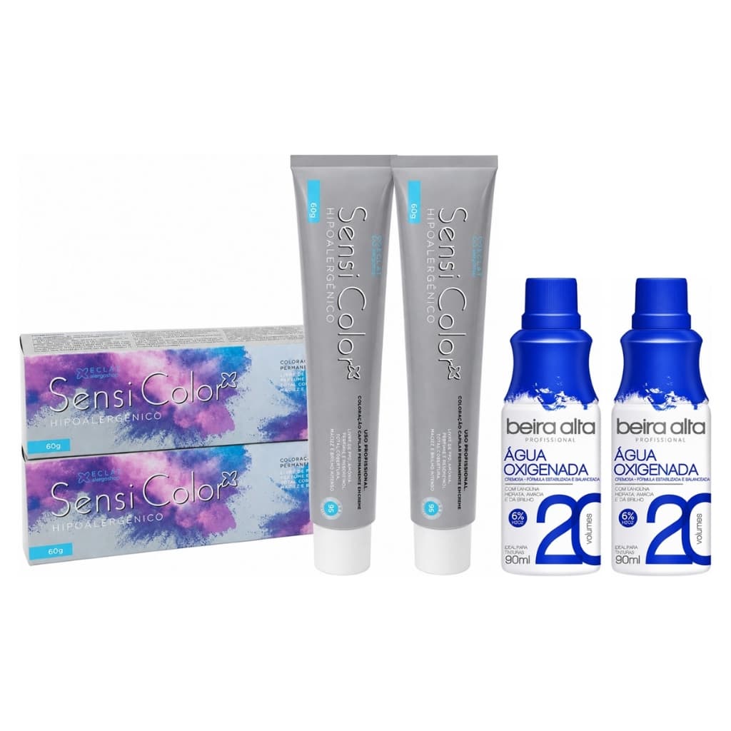 Kit 2 Coloração Capilar Hipoalergênica Sensicolor Alergoshop + Água Oxigenada