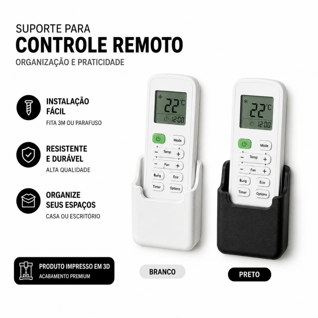 Suporte Controle Remoto Parede Organizador 3D Fita 3M