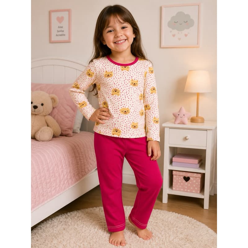 pijama infantil feminino menina manga longa com calça inverno