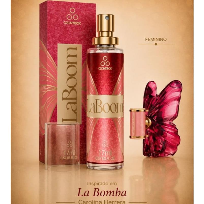Lançamento Perfume Feminino LaBoom 17ml / Ozonteck- notas olfativas frutadas exóticas/ Fixação 8h-12h