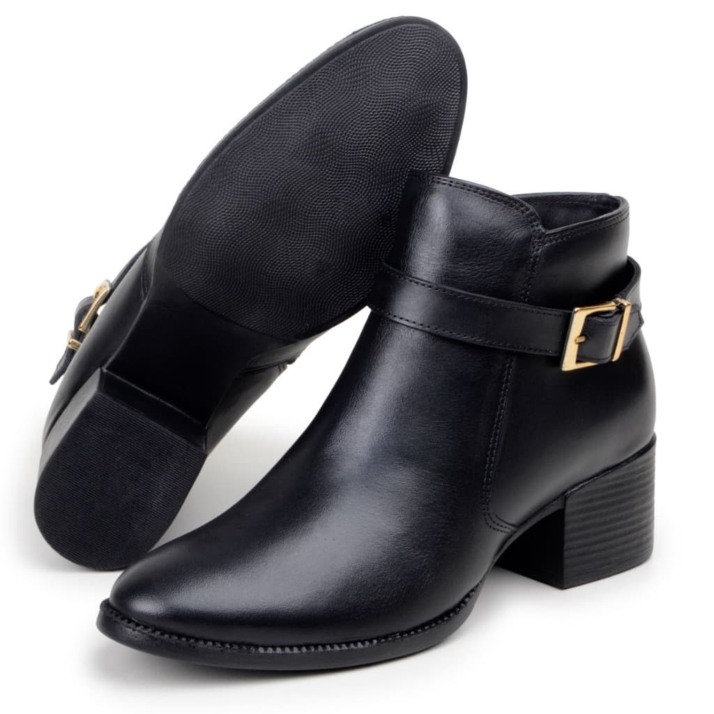 Bota Feminina Casual Botinha Elegante Moderna Em Couro