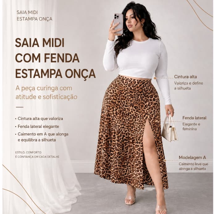 Saia de Estampada Animal Print Viscoscolinho PLUS SIZE GG ao G3