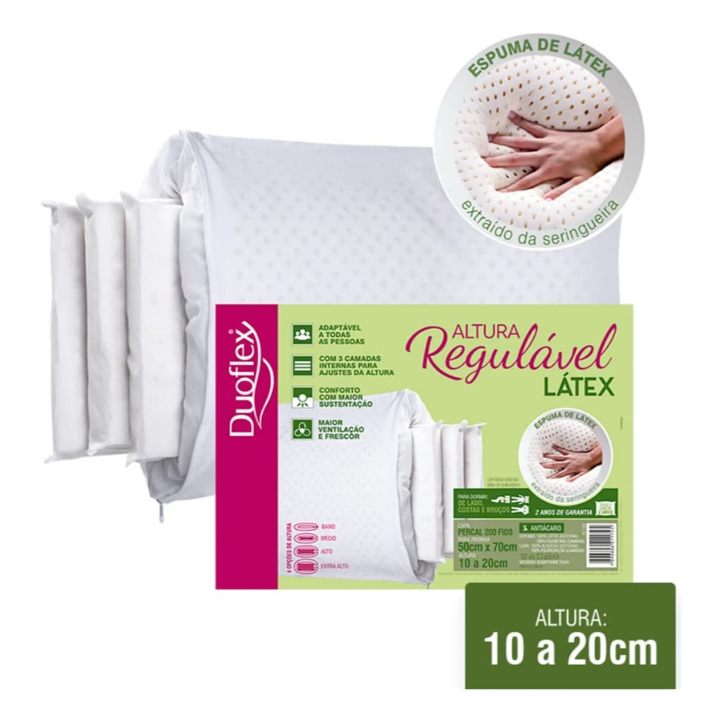 Travesseiro Látex Altura Regulável Antiácaro Duoflex 50x70cm Premium