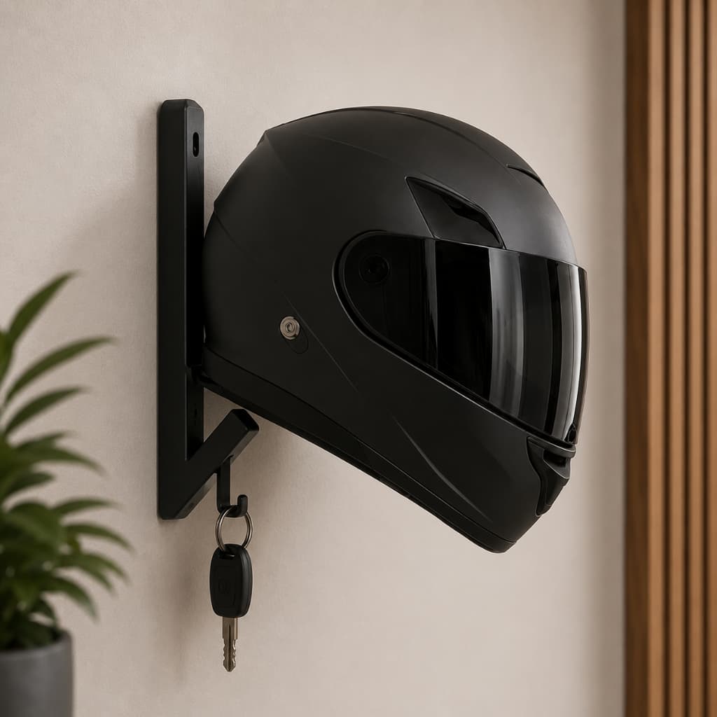 Suporte para Capacete de Moto com Porta-Chaves | Organizador de Parede para Garagem e Oficina