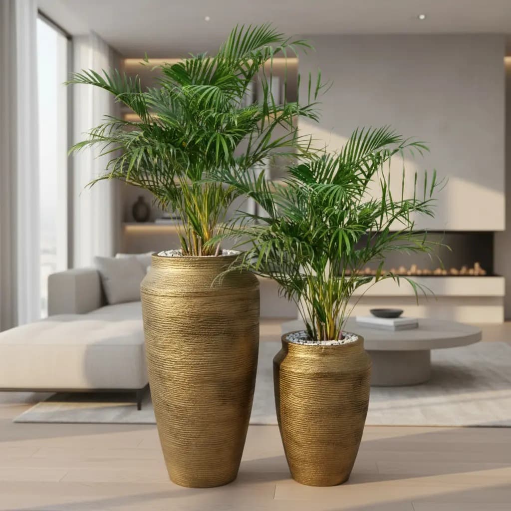 Kit 2 Vasos para plantas Decorativo Egipcio Metalico Prime Luxo Texturizado Moderno