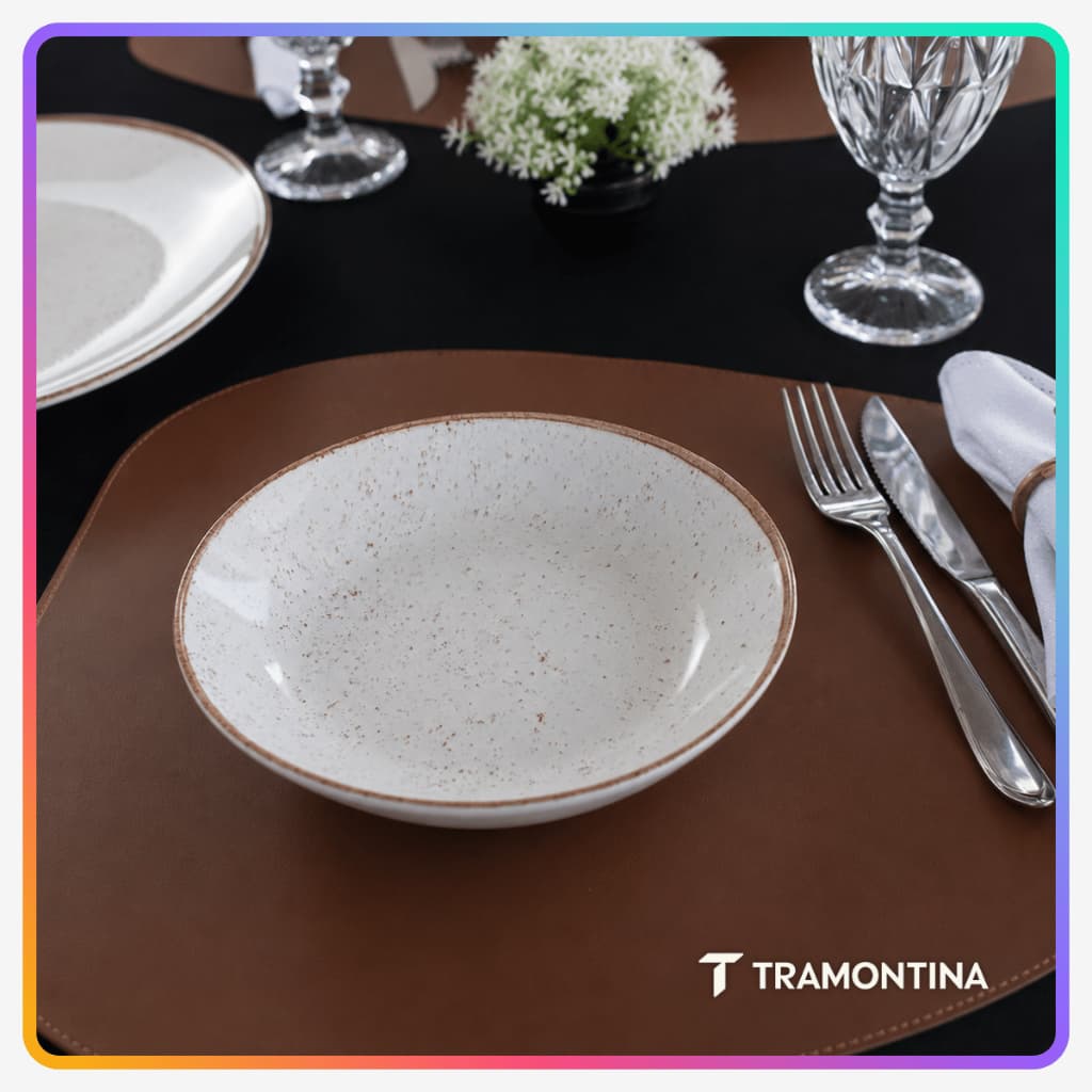 Bowl Tigela Cumbuca Kit Tramontina Rústico Marrom Porcelana 18cm 665ml Empilháveis Sopa Açaí Salada Mesa Posta