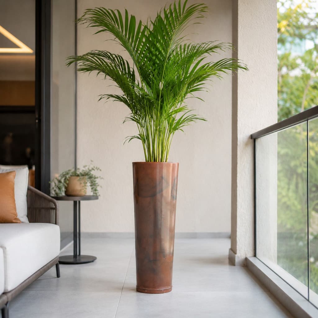 Vaso de Planta Decorativo Alta Grande 70x26 Coluna Ibiza Slim Marmorizado Liso Polido com Prato