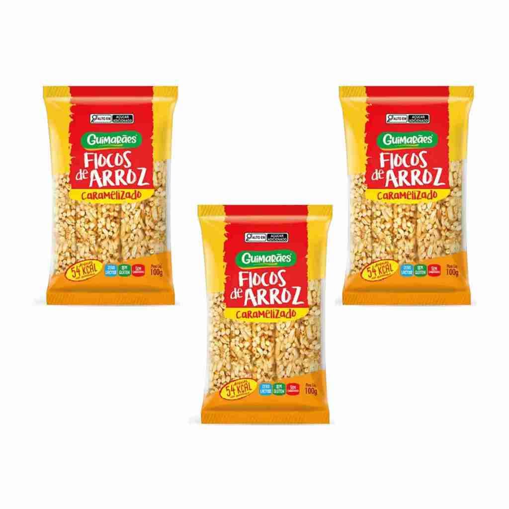 Kit 3 Pct De Flocos De Arroz Caramelizado Guimaraes Zero Atacado