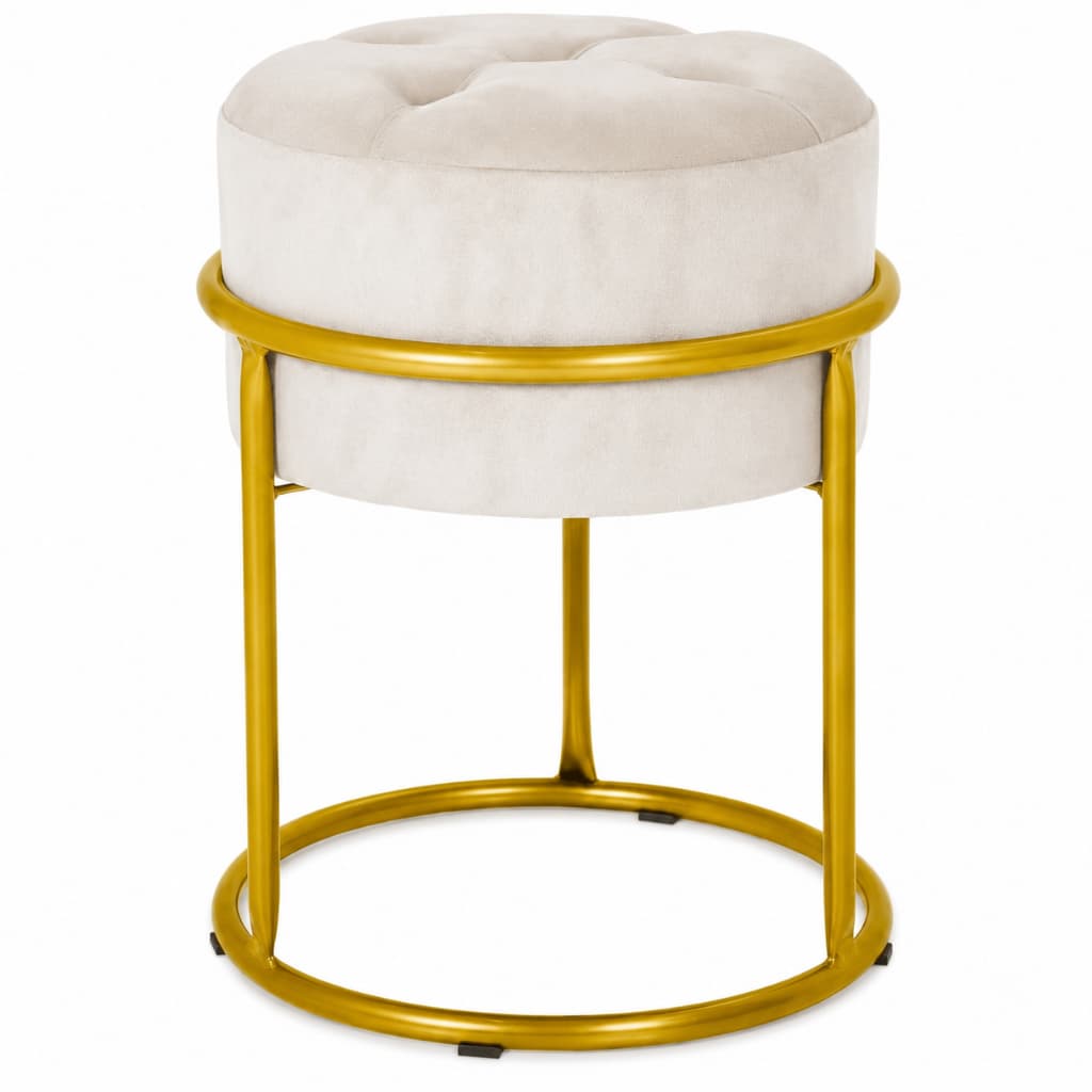 Puff Redondo Ferro Argola Tubo Aço Pintura Eletrostática Tecido Veludo Decoração