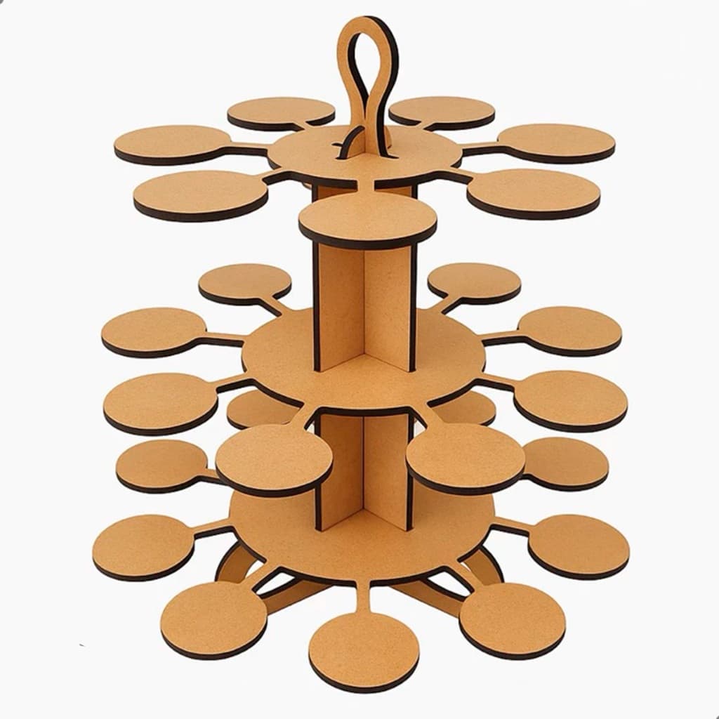 Porta Doces MDF Cru 3 Andares Suporte de Mesa para Cupcake Festa Montável