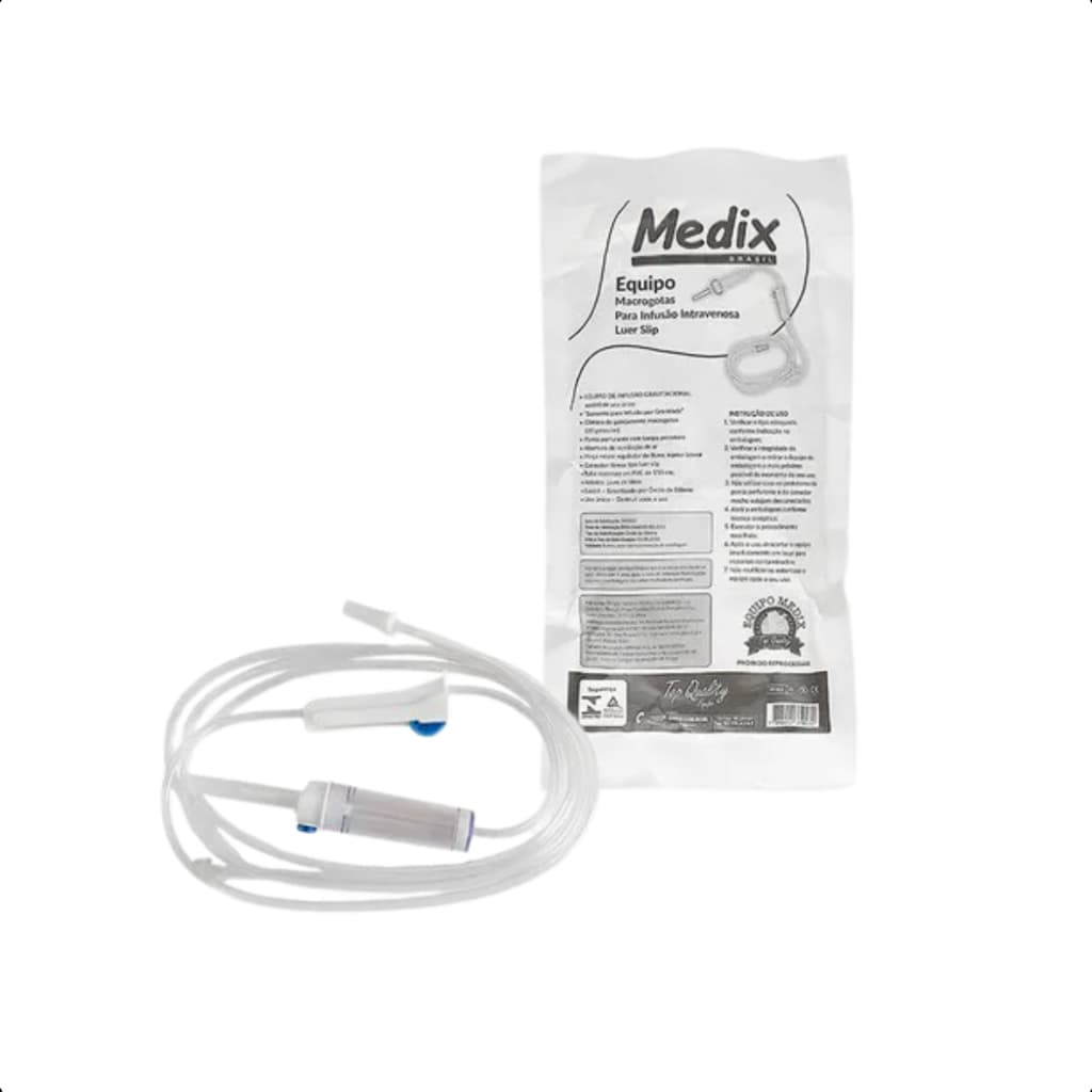 Kit 25 Equipo Macrogotas Completo Luer Slip Medix Infusão com Injetor Lateral e Filtro Descartável