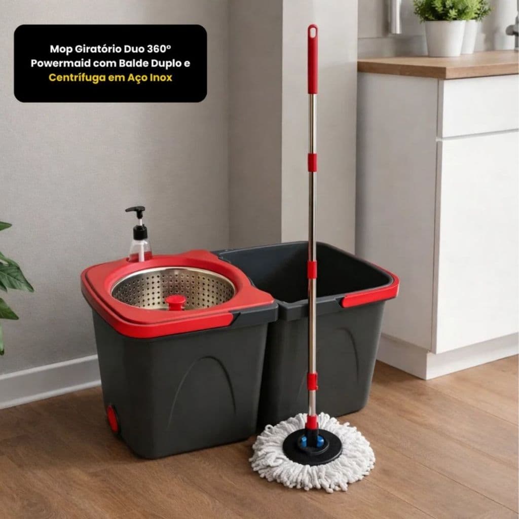 Mop Giratório Balde Duplo 13L Centrífuga Aço Inox 360º Praticidade Limpeza Casa