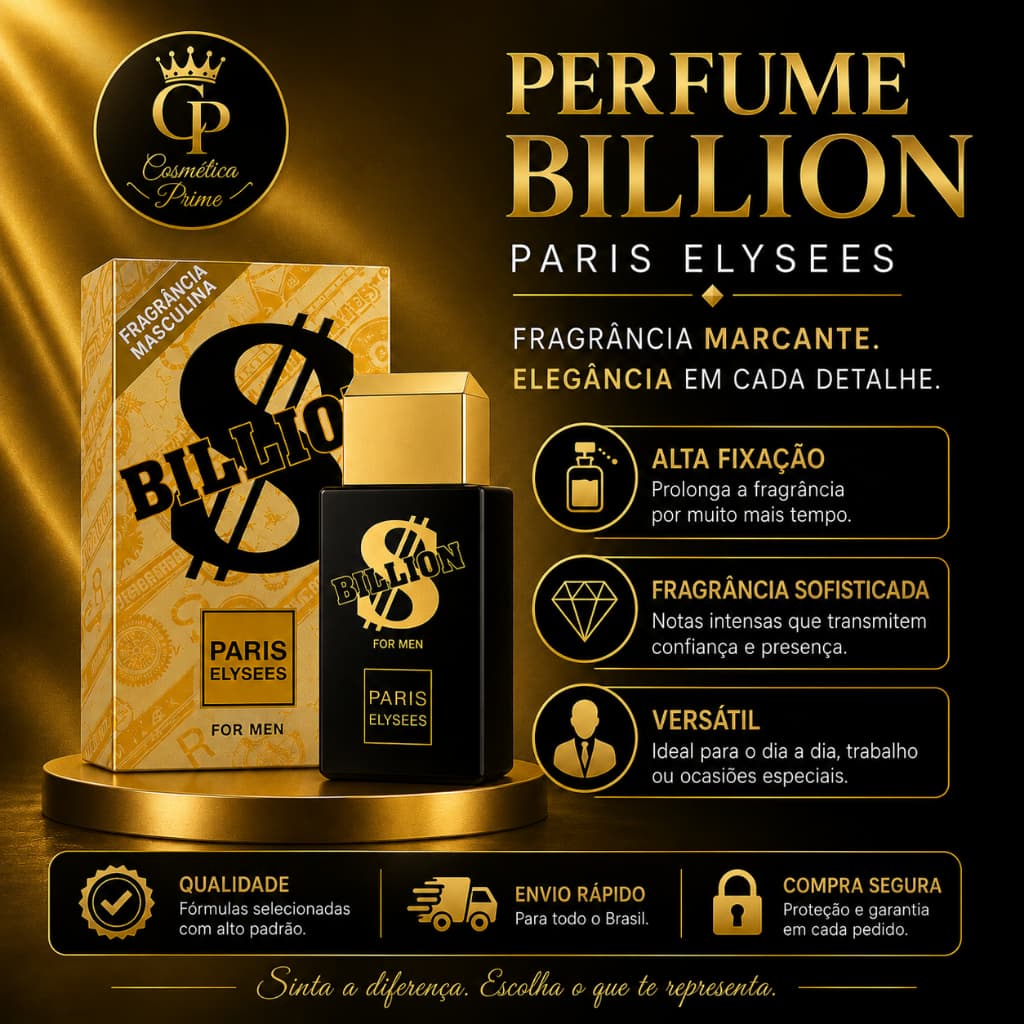 Perfume Masculino Billion Paris Elysees 100ml Alta Fixação Longa Duração Cosmética Prime