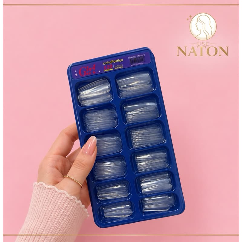 Unha Postiça Tips Bailarina Transparente 120 Peças Alongamento Gel Fibra Alta Qualidade - Use Naton