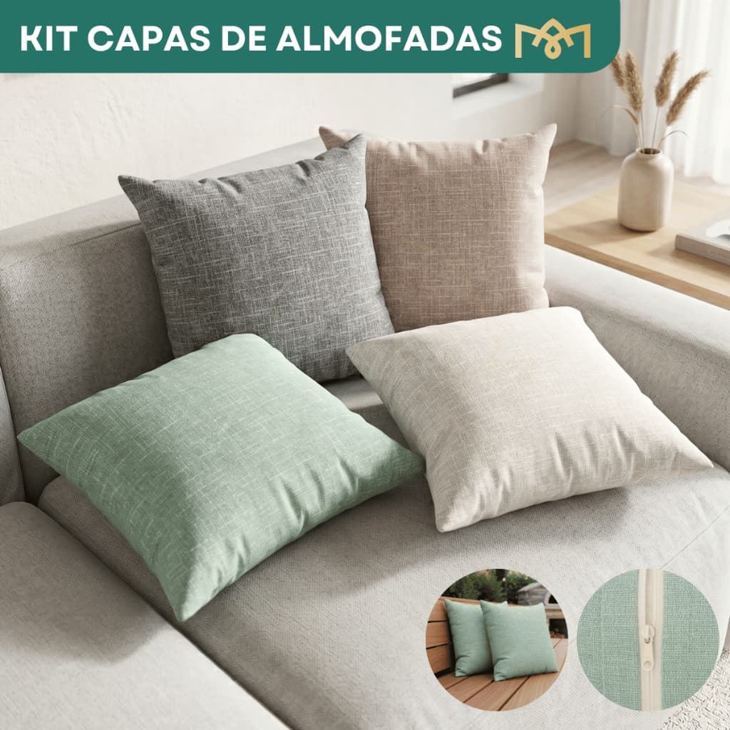 Kit 2 E 4 Capa De Almofada Linho Liso Cru 45x45cm Toque Macio Suave Confortável Elegante Premium