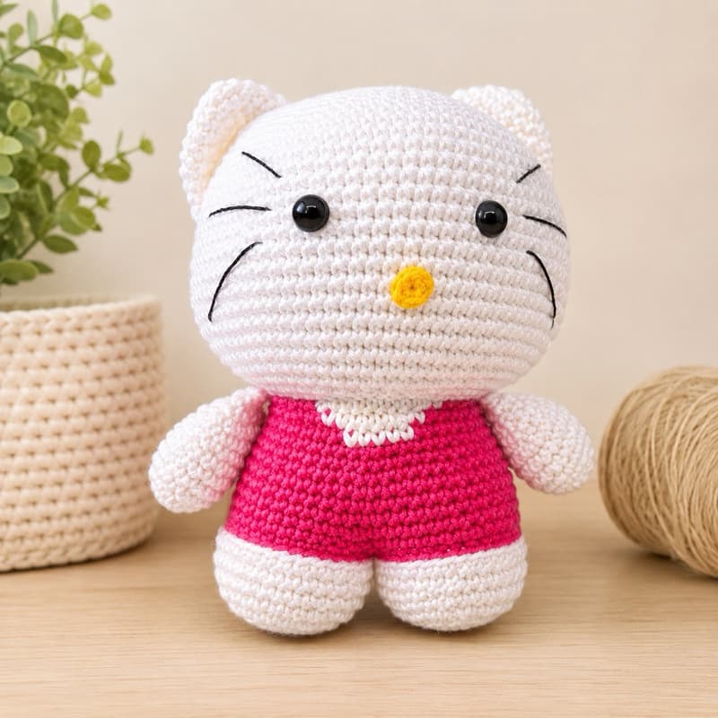 Amigurumi Gatinha em Crochê Artesanal 15cm Boneca Decorativa Feita à Mão