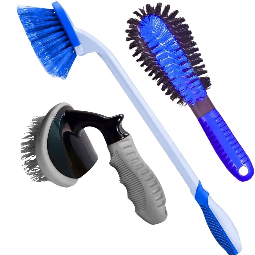 NOVO KIT 3 ESCOVAS LIMPEZA DE RODAS E PNEUS COMPLETO LIMPEZA PESADA RESISTENTE CAIXA FURO LONGA