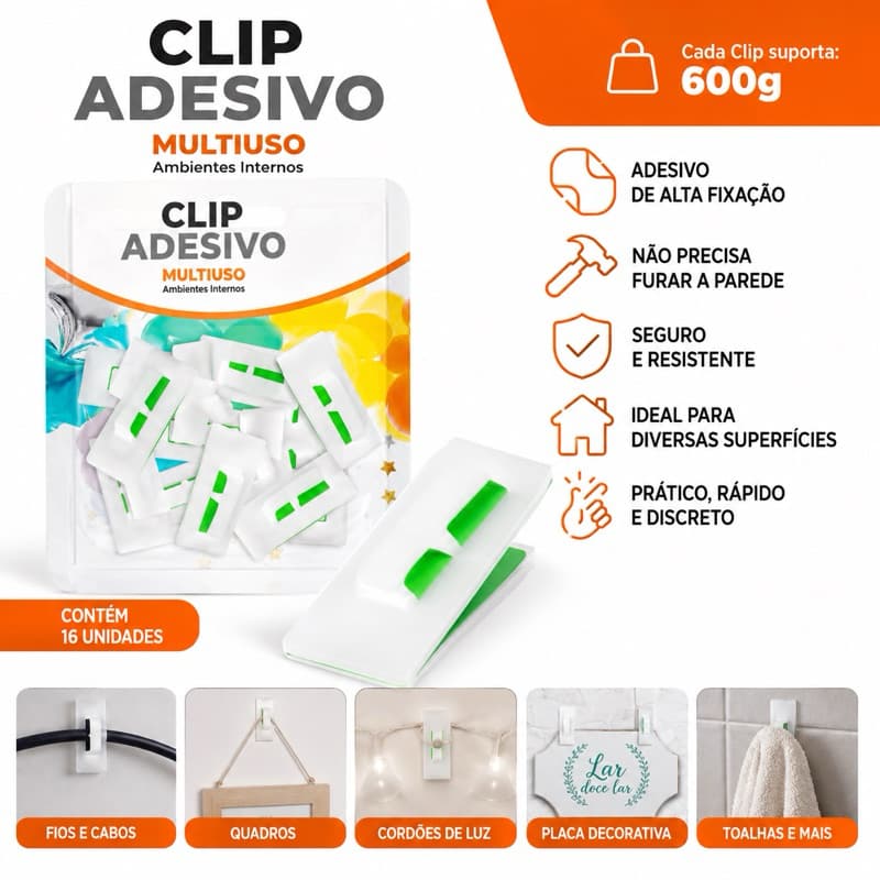 Clip Adesivo para Balões e Decoração Fixador Transparente Alta Aderência c/10 Unidades