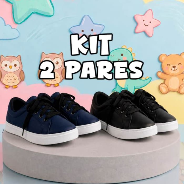 Kit 2 Pares Tênis Infantil Masculino Escolar Confortável Colegial com Solado Antiderrapante