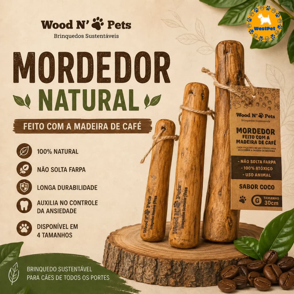 Mordedor Natural De Madeira Para Cachorro Wood N Pets Resistente