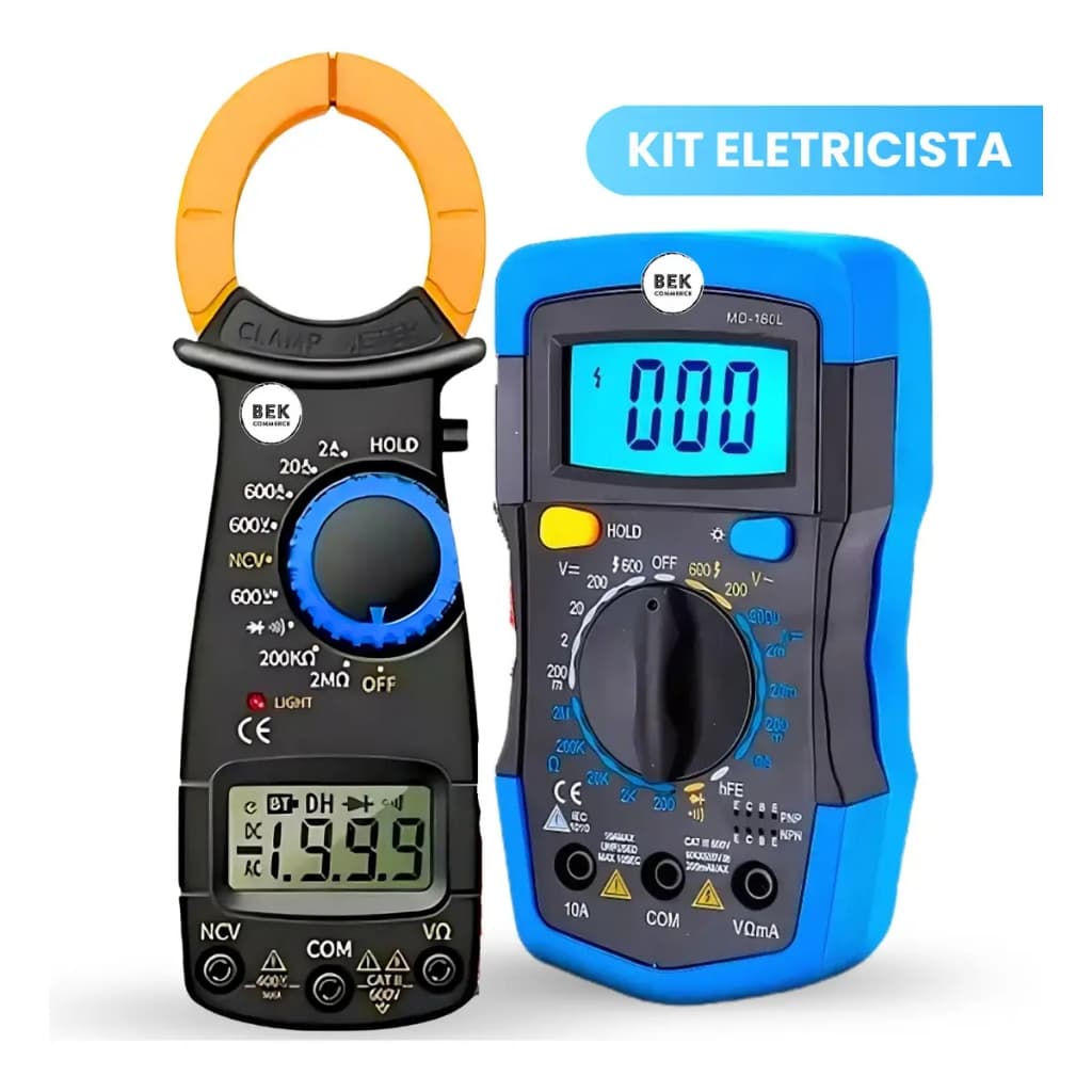 Kit Multímetro Digital E Alicate Amperímetro Bekcommerce Tela LCD Profissional