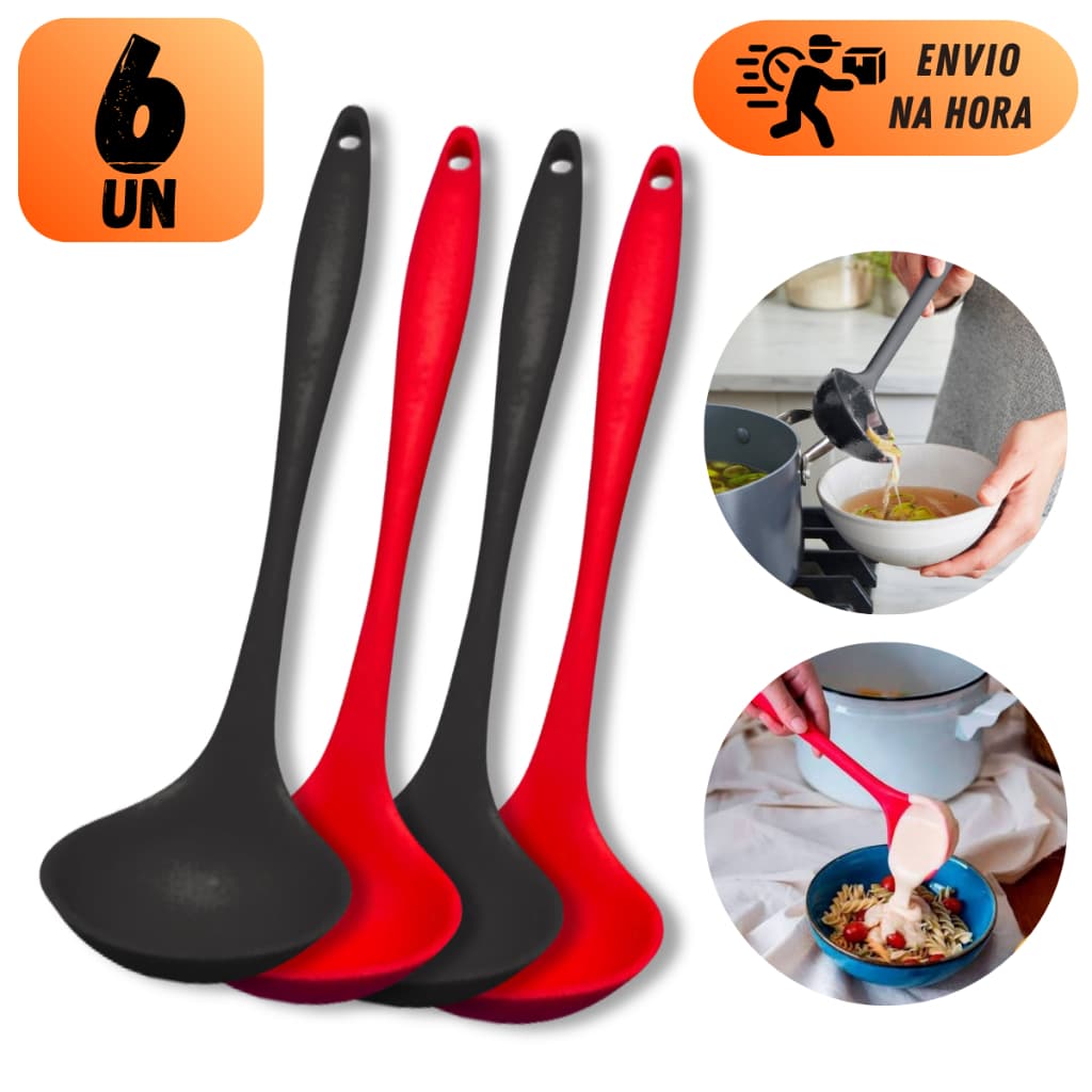 KIT CONCHAS DE SILICONE 28CM PARA FEIJÃO CALDOS E SOPAS UTENSILIO DE COZINHA NAS CORES PRETO OU VERMELHO